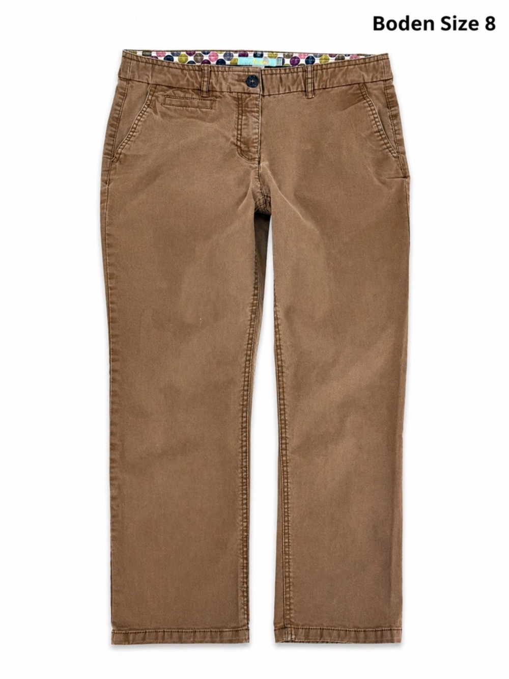 Boden Brown Slim Straight Pants Womens 8R Stretch Cotton Mid Rise 29x32